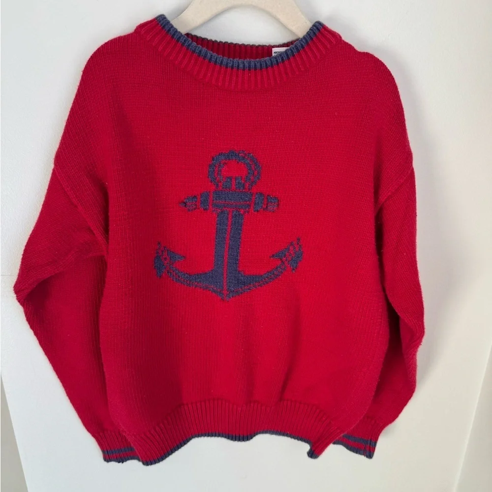 Talbot Kids Vintage Anchor Red Knit Crewneck Size M 100% Cotton